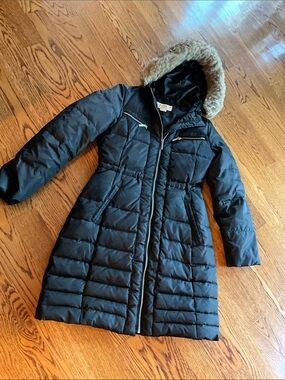 Michael Kors Fur Hood Winter long Coat Puffer small black zipper
